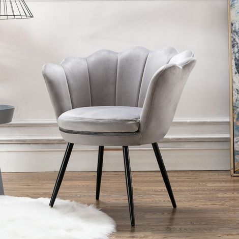 Wahson Fauteuil en Velours, Fauteuil de Salon Moderne Chaise Coquillage avec Pieds Métal Fauteuil Scandinave pour Chambre, Velours, Gris
