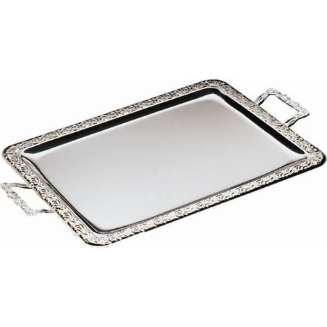 1 plateau de service en acier inoxydable, rectangulaire 600 x 360 mm, poignées chromées, idéal pour buffet ou présentation en restauration