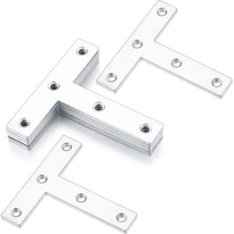 Edelstahl-T-Winkel und flache Reparaturplatten zur Möbelbefestigung – 10 Stück 80 x 80 x 1,5 mm (1/3)