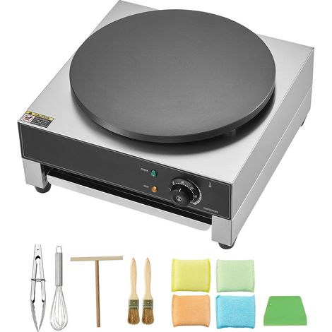 Crêpière électrique 40 cm, machine professionnelle 3000W, plaque ronde en acier inoxydable antiadhésive, thermostat réglable, idéale pour crêpes et pancakes. (1/5)