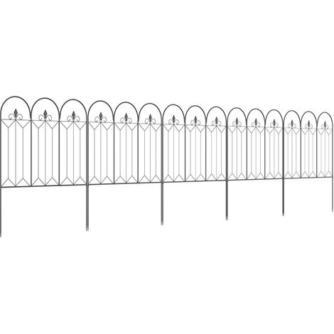 Clôture de Jardin Décorative en Métal Noir Lot de 5 Panneaux Extérieurs 305 x 79,5 cm avec Piquets de Terre (1/5)