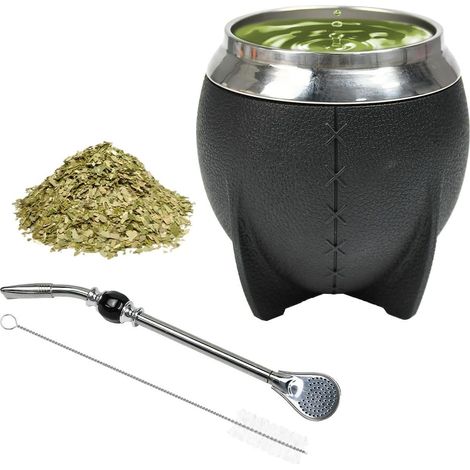 Tazza da 280 ml per yerba mate, tazza a doppia parete in acciaio inox per la preparazione del mate, tazza in acciaio inox con cannuccia per bombilla e spazzolino per la pulizia della bombilla. (1/5)