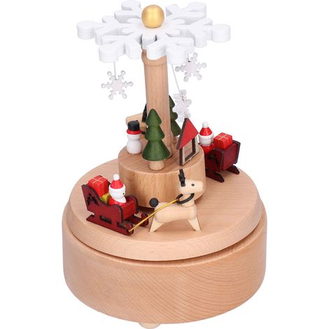 Boîte à musique en bois, décor flocon de neige, texture grain de bois, son magnifique, boîte à musique de Noël (1/5)