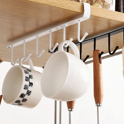 [JAMAIS UTILISÉ]2pcs tasse crochets sous étagère porte-gobelet tasses support de rangement ustensile de cuisine support suspendu blanc (1/4)