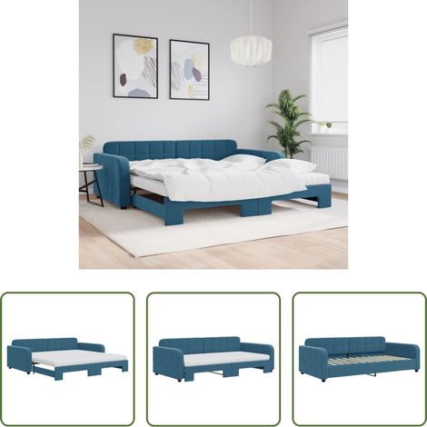 vidaXL Doppelbett - Tagesbett Ausziehbar mit Matratzen Blau 100x200 cm Samt (1/5)