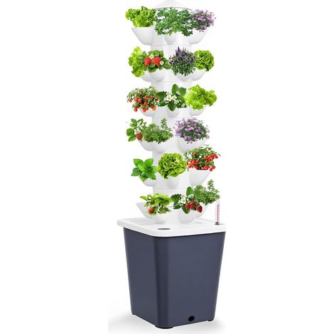 Hydroponischer Turm-Anbausatz mit 30 Löchern und 6 Ebenen, erdloses aeroponisches System mit Bewässerungspumpe, Adapter und 10-Liter-Wasserreservoir für Kräuter, Obst und Gemüse. (1/5)