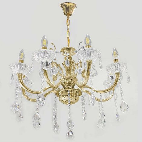Trade Shop - Deckenleuchte 6-armig Pendelleuchte Kristallkugeln Anhänger A18 - Gold (1/2)