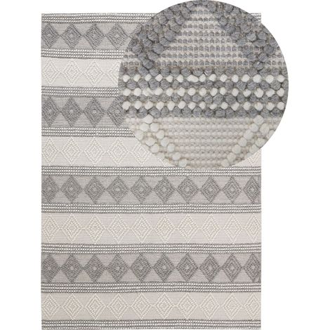 Tapis de Laine Doux Fabriqué à la Main Beige Clair et Gris 140 x 200 cm Bozova
