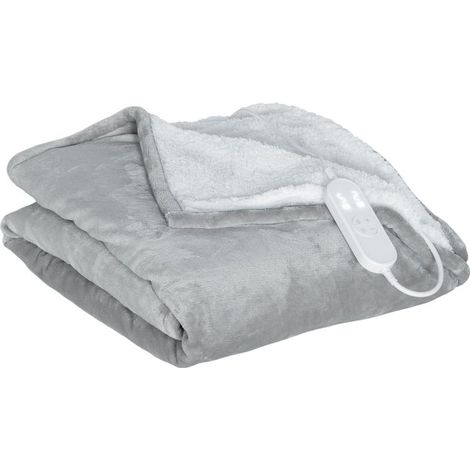 Couverture chauffante grise 180x130 cm, 10 niveaux de température, minuterie, lavable avec affichage LED, confort