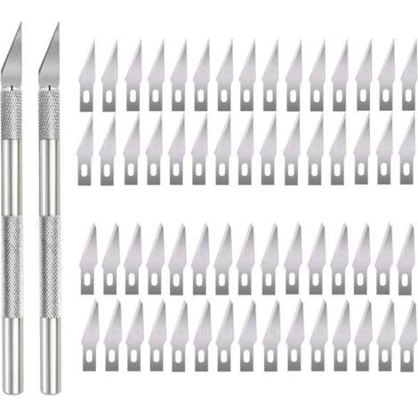 Couteau de Précision - Hobby - 2 Poignées - 60 Lames de Rechange - Acier SK5 - Multifonctionnel (1/4)