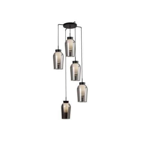 Mantra Lámpara de Techo Colgante de cristal Nora 5 Luces el Champ E27 base redonda Ø 63cm - blanco/madera, negro/mármol, oro/blanco (1/4)