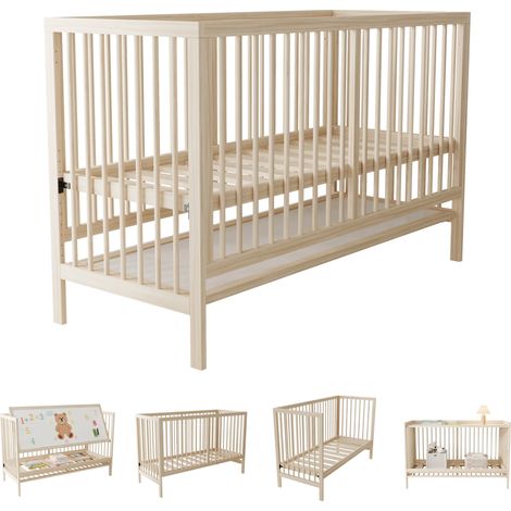 Lit bébé évolutif 3 en 1 en bois,Transformable en lit d'appoint/chevalet/bureau,Hauteur réglable,sans matelas,140x60x90 cm