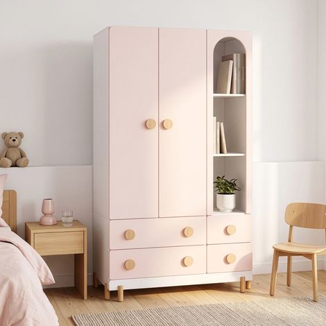 Kinderkleiderschrank Vaarentaa 156x90x41 cm Weiß/ Cotton Candy [en.casa] (1/5)