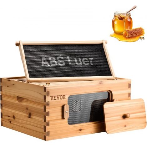 Bienenstock-Starterset mit tiefer Box, 100 % mit Bienenwachs beschichtetes natürliches Tannenholz, Zander Beute mit 10 Rahmen und Fundamenten, transparente Bienenfenster aus Acryl (1/5)