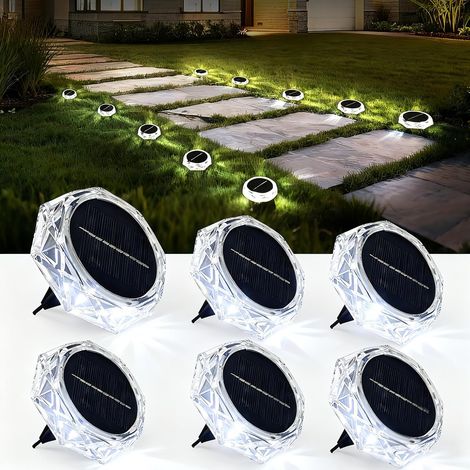 6-Pack Outdoor Solar Ground Lights, LED Solar Garden Lights, Waterproof Outdoor Solar Spotlights for Driveways, Paths, Lawns, Patios, Yards, Cool White (1/5)