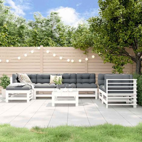 vidaXL Juego de muebles de jardín 8 piezas madera maciza pino blanco (1/5)