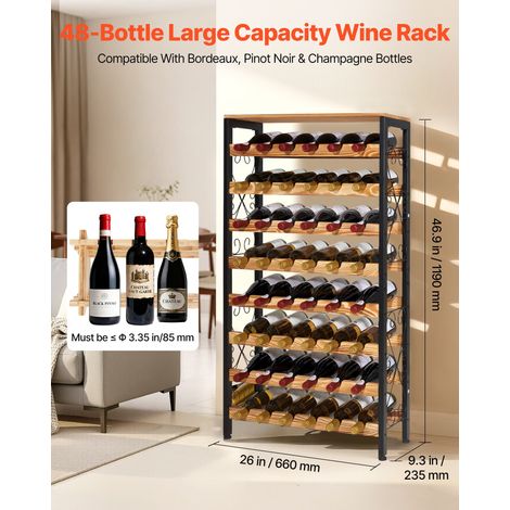 Casier à Vin Autoportant Capacité 48 Bouteilles, Range Bouteilles à 8 Niveaux, Étagère à Vin Stable, avec Plateau en Bois et Pieds… (1/5)