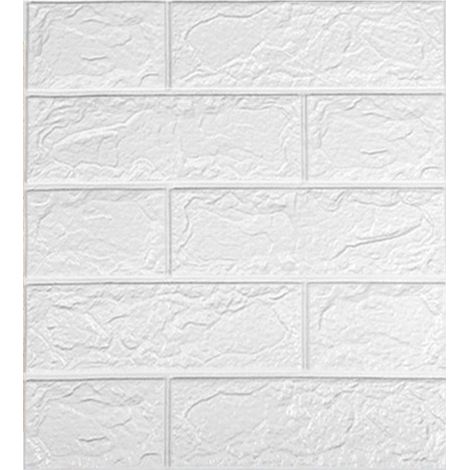 Papier peint 3D autocollant, imperméable, découpable et inodore, imitation brique, blanc, 10 pièces, pour salon et chambre. (1/5)