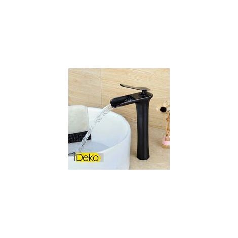 Robinet de lavabo haut noir – Corps en laiton – Hauteur : 28 cm – Aérateur ABS à économie d’eau – Accessoires complets, installation facile (1/5)