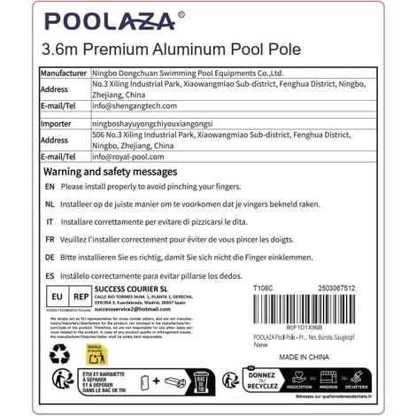 POOLAZA Perche de piscine – Perches de nettoyage télescopiques professionnelles de 3,6 m pour piscine, perches télescopiques réglables, pour épuisette de skimmer, brosse, tête d'aspiration (1/4)