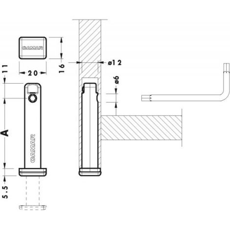 Vérin à encastrer Ø12 mm avec patin Hauteur 32 mm réglage 18 mm - CAMAR