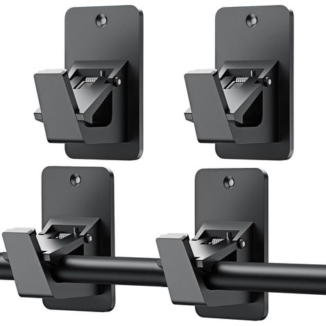 4 Pièces Supports De De Tringle À Rideau, Support Tringle à Rideaux Auto-Adhésif Salle de Bains, Support Rod Rideaux sans Percage, pour Salle de Bain, Chambre, Salon, Cuisine(Noir)