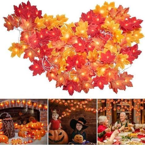 Herbstdekoration – 40 LEDs, 6 m lange Lichterkette, Herbstlaubgirlande, Wandbehang, Weihnachts- und Festtagsdekoration (1/4)