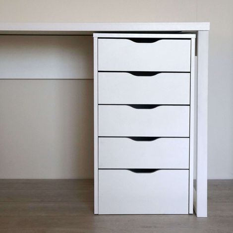 Mobimarket – Cajonera 5 tiroirs en aggloméré blanc – Dimensions 71 x 40 x 43 cm – Guides métalliques pour tiroirs – Montage nécessaire