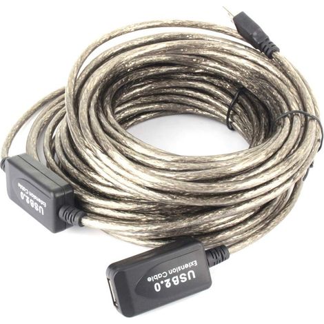 Câble d'extension Actif USB 2.0 15M Cordon Amplificateur de Signal Mâle à Femelle pour Disque Dur Externe Noir (1/5)