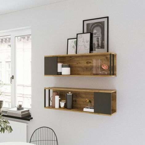 Etagère niche décor bois et détail gris (lot de 2) MARFA (1/5)