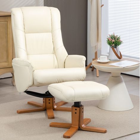 Poltrona relax con poggiapiedi, funzione dondolo, schienale alto, crema HAVRYA (1/5)