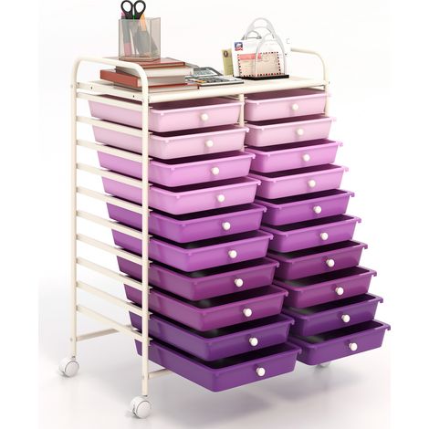 Chariot de Rangement à Roulette 20 Tiroirs en PP, Tour de Rangement avec Tablette, Cadre en Métal, Desserte Meuble Tiroir (Violet) (1/5)