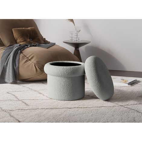Pouf coffre en tissu bouclette gris SHERA (1/4)
