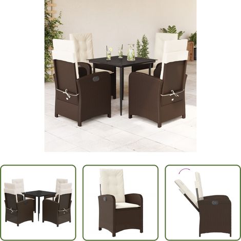 vidaXL Gartenessgruppe - 5-tlg. Garten-Essgruppe mit Kissen Braun Poly Rattan (1/5)