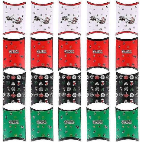 Lot de 20 boîtes-oreillers cadeaux de Noël, motifs festifs, pour les fêtes et la décoration.