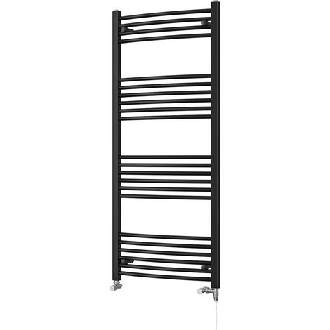 Zennor - Black Dual Fuel Towel Rail H1400mm x W600mm Standard - Curved (1/3)
