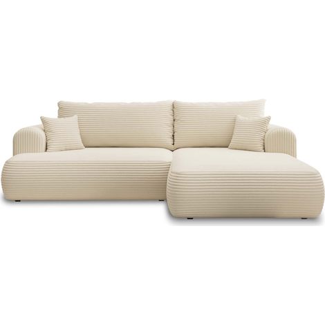 Canapé d'angle droit convertible Velaro velours côtelé Beige (1/5)