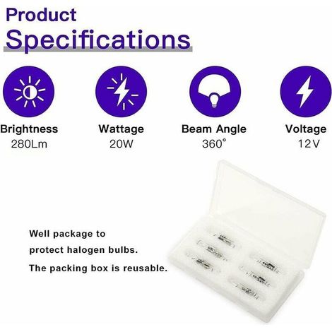 Lot de 12 Ampoules Halogènes G4 20W 12V 2800 K 2 Broches pour hotte, cuisine, salon, chambre (1/5)