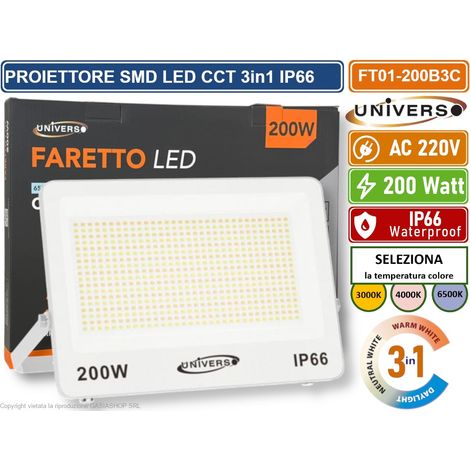 UNIVERSO FT01-200B3C FARO PROIETTORE SMD LED ULTRA SLIM 200W CCT SWITCH TEMPERATURA COLORE SELEZIONABILE IP66 (1/3)
