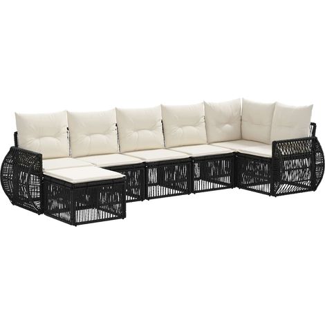 Gartensofa-set 7 pcs Schwarz und Cremeweiß Poly-Rattan vidaXL