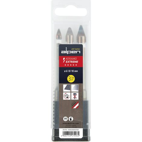 Alpen 0000300003100 Kit punte da vetro 6 mm, 8 mm, 10 mm Alberino cilindrico 1 pz. (1/2)