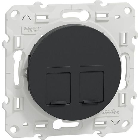 Odace, prise double RJ45 Anth., grade 1 (téléphone + informatique) cat. 6 UTP (S540485) (1/3)