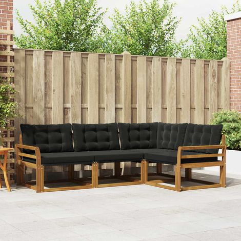 vidaXL Outdoor Sofa Set with Cushion 4 pcs Natural and Black