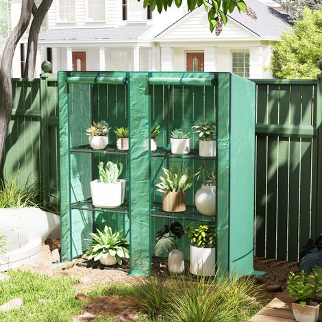 Mini serre à 3 niveaux avec étagère, bâche en plastique résistante aux UV, portable, porte enroulable, 144 x 48 x 152 cm, verte