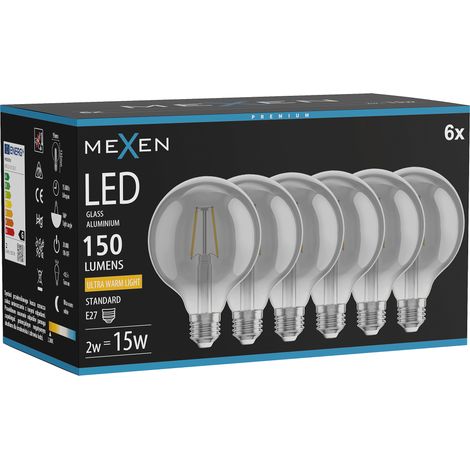 Mexen Vintis 6x Ampoule filament LED E27, G95, 2W, Chaude - 2200K, 150 lm, fumée - L157-E27-0222-70x06 (1/5)