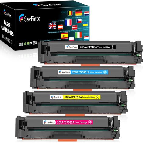 205A Toner Compatible avec HP CF530A CF531A CF532A CF533A Cartouches de Toner pour HP Color LaserJet Pro MFP M180n M180nw M181fw Color LaserJet Pro M154a M154nw (Noir/Cyan/Jaune/Magenta) (1/5)
