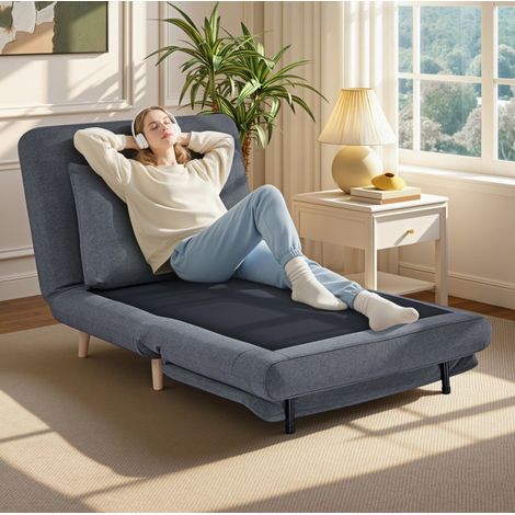 Fauteuil convertible 191x95 cm gris en polyester avec dossier réglable et coussin (1/3)