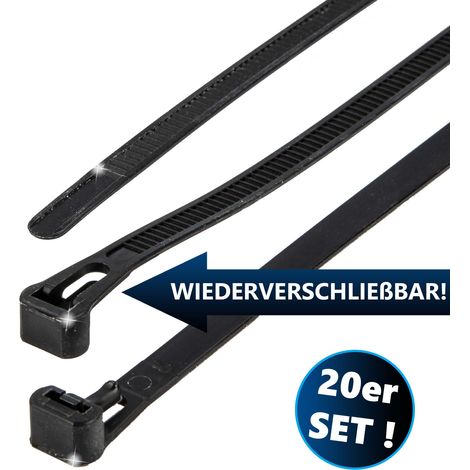 MASTERPROOF PROFESSIONAL Kabelbinder 7,2 mm x 350 mm, wiederverschließbar, 20 Stück, schwarz, UV-beständig (1/3)
