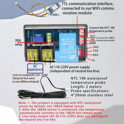 Eosnow Digitales LCD-Display, intelligentes Thermostat, Handy-App, Fernsteuerung des WLAN-Temperaturreglers, integriertes 30-A-Relais mit Timer-Start und -Abschaltung, Hoch- und Tiefaufzeichnung, Clou