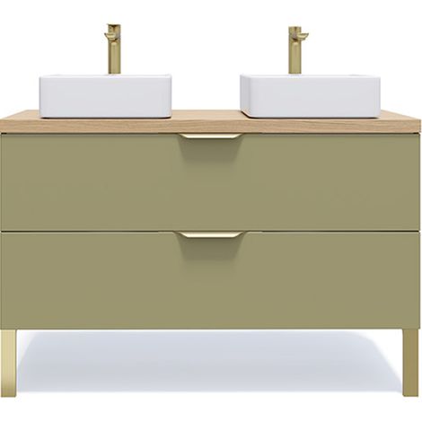 Meuble de salle de bain suspendu 2 vasques à poser 120cm 2 tiroirs Vert olive - Venice (1/5)